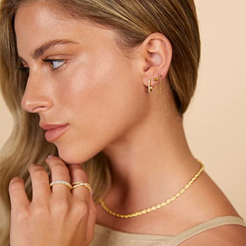 PAVOI 14K Gold Plated 925 Sterling Silver Posts Pair of Flat Back Stud Earrings for Women | Cartilage Helix Piercing | Heart Moon Snake Smiley Butterfly Yin and Yang North Star Earring4