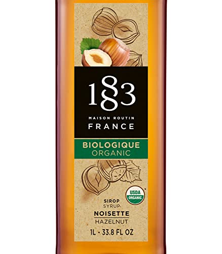 Image of 1883 Organic Hazelnut Syrup for Drinks, Made in France, 1 Liter Glass Bottle