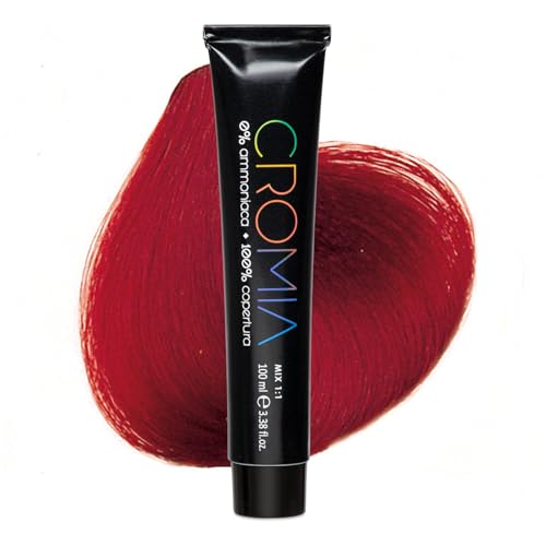 Cromia, Tinta per Capelli Senza Ammoniaca, Effetto Brillante e Colore Intenso, Completa Copertura dei Capelli Bianchi, Colorazione Permanente in Crema, Facile Applicazione, Rosso Intenso 7.66