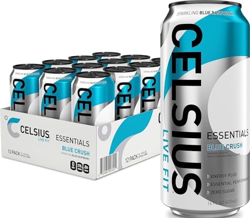 CELSIUS ESSENTIALS™ Sparkling Blue Crush, Sugar Free Performance Energy Drink, 16 Fl Oz (Pack of 12)