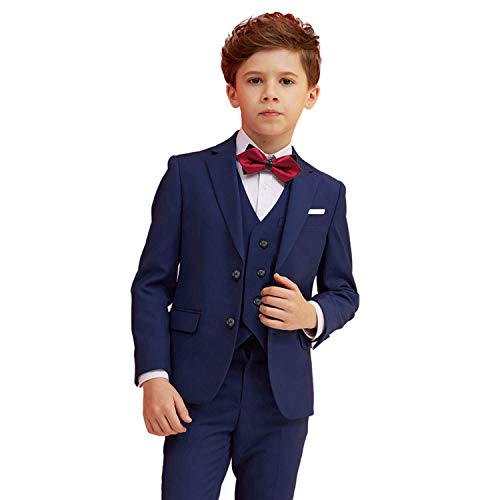 Boys Suit Navy Slim Fit Suits For Kids Formal Outfit Boy Tuxedo With Blazer Vest Pants Shirt And Bow Tie Size 2T #TOP1