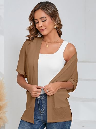 Heymoments Women's Lightweight Open Front Cardigans Short Sleeve Casual Soft Knit Cardigan Sweaters with Pocket S-2XL2