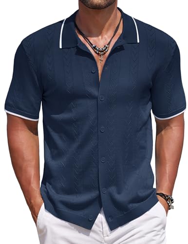COOFANDY Mens Knit Polo Shirts Button Down Short Sleeve Shirt Sum...