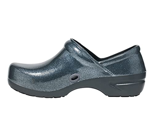 Image of Anywear SR Angel Slip Resistant Work Shoes for Women - Fluid Resistant Nursing Clogs - All Day Comfort Gardening, Nurse Clogs & Chef Shoes - Silver Cloud Pearl Glitter - 11 Women /9 Men