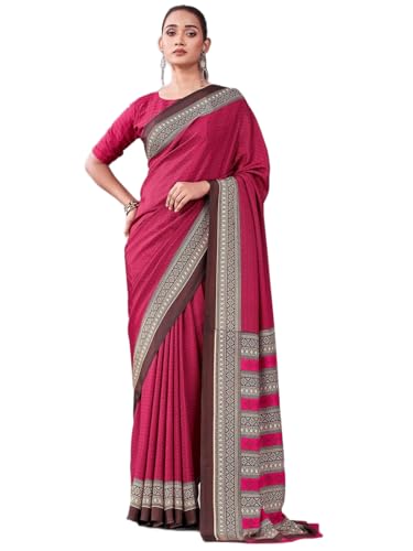 Image of Satrani Women's Crepe Printed Saree with Unstitched Blouse Piece