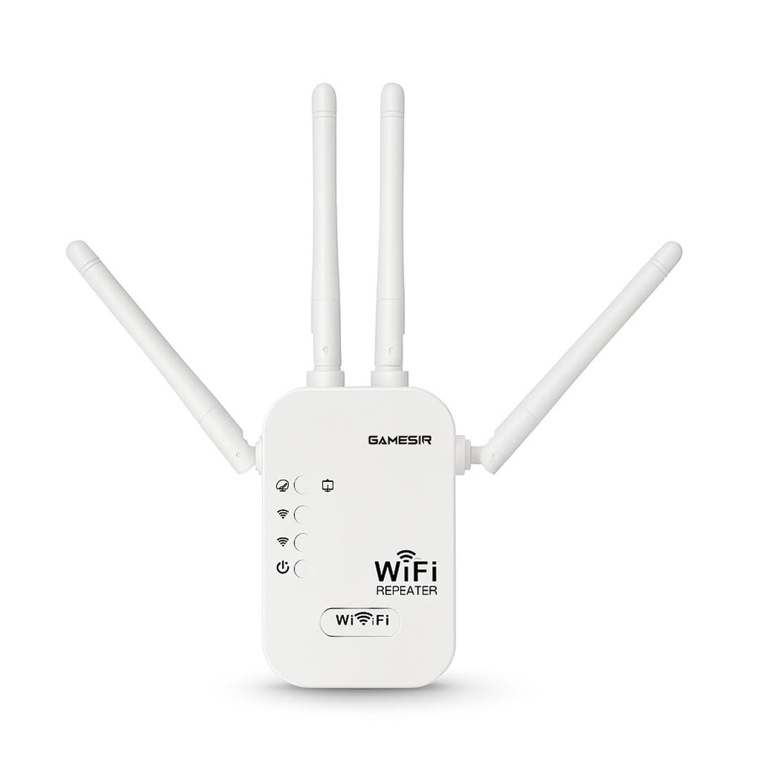 gamesir wifi repeater 300mbps wireless range extender with 4 high gain antennas, signal booster for home and office, supports wps and repeater mode