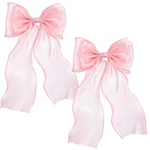 Mabor 2Pcs Large Pink Bows for Hair, Light Pink Ribbon Bow Hairpin