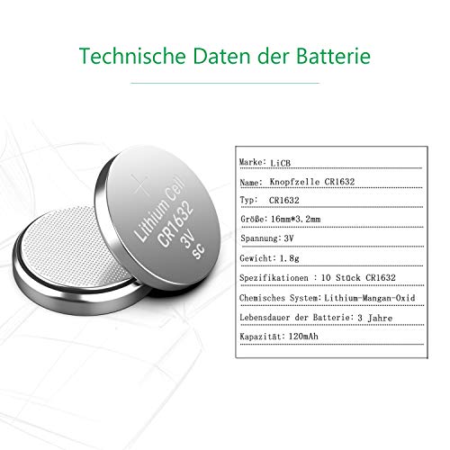 LiCB CR1632 lithium knoopcellen CR1632, 10 stuks - Afbeelding 3