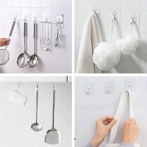 Image of Shivstor 10 Pack Apple Shape Wall Hooks Self Adhesive Heavy Duty Transparent Hooks Waterproof Nail Free No Drilling Wall Hangers for Kitchen Bathroom Home Storage Strong Sticky Hooks