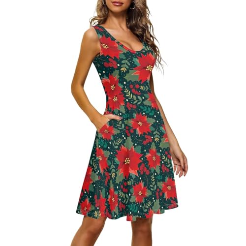 Image of TOADDITDO Women's Sleeveless O Neck Beach A-Line Party Coctail Tank Dresses Flared Sundress