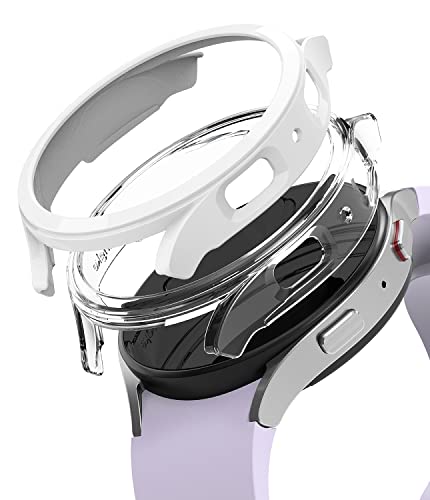 Image of Ringke Slim Case [2 Pack] Compatible with Samsung Galaxy Watch 5 40mm, Watch5 Bezel [Frame Only] Premium PC Hard Thin Cover - Clear & White