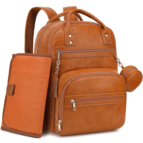 ROSEGIN Vegan Leather Diaper Bag Backpack with Changing Pad Pacifier
