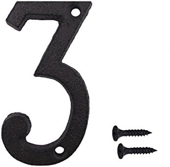 3 Inch Wrought Iron House Number, Matching Screws Included Black Number 3