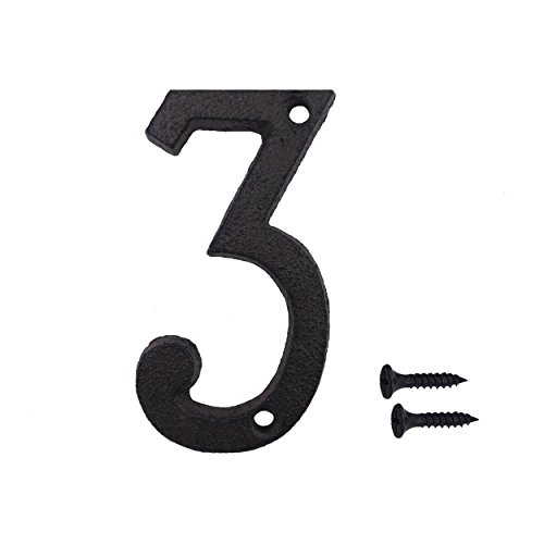 TripDock 3 Inch Wrought Iron House Number, Matching Screws Included Black Number 3