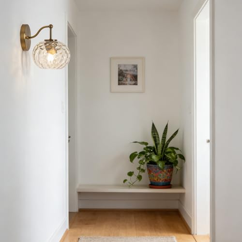 Image of Gold Wall Sconce Light Clear Hammered Glass Vanity Lighting Brushed Brass Wall Lamp for Bathroom Over Mirror