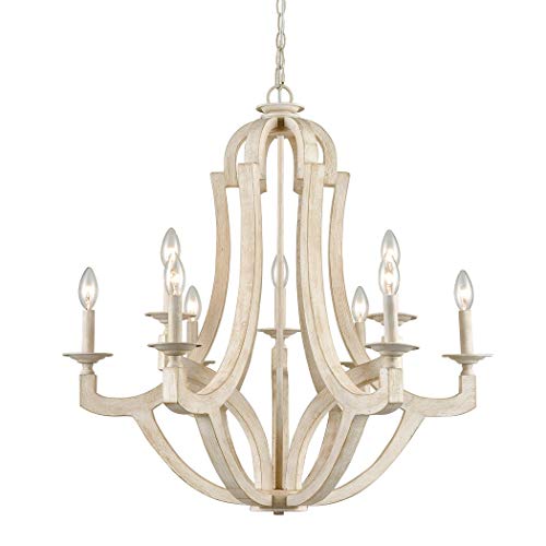 Black Friday Clearance CLAXY 9 Light Wood Chandeliers Distressed Off-White Candelabra Farmhouse Chandeliers