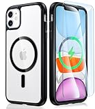 FNTCASE for iPhone 11 Case Clear: Magnetic Phone Cases Compatible with Magsafe Slim Anti Yellowing Military Grade Drop Protection Rugged Shockproof Protective Transparent Cell Cover (B-Black)