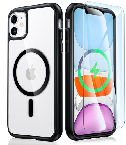 FNTCASE for iPhone 11 Case Clear Magnetic Magnetic with Screen Protector