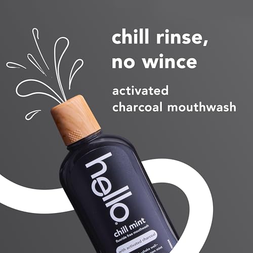 Image of Hello Chill Mint Alcohol Free Mouthwash with Activated Charcoal, 17.6 Fl Oz, Fluoride Free Mouthwash with Farm Grown Mint and Coconut Oil, Vegan, Minty Oral Rinse (Pack of 3)