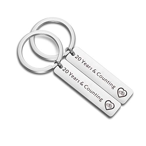 QIIER Anniversary Keychain Couples Keychains Set 1st 5th 10th 20th Wedding Anniversary Key Chain Couples Jewelry Anniversary Keepsake for Boyfriend Girlfriend Husband Wife (20th)