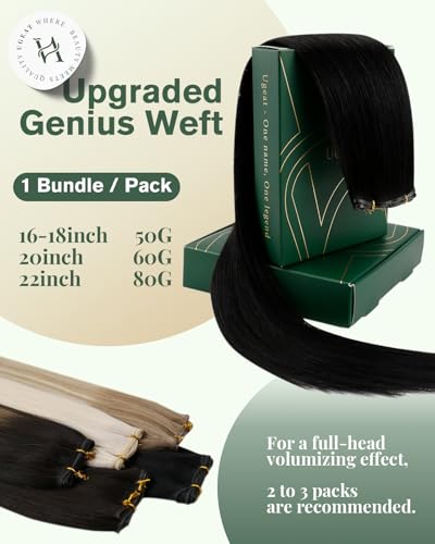 Image of Ugeat 18 Inch Genius Weft Hair Extensions Human Hair Black, 50G | Genius Weft Human Hair Extensions, Jet Black Hand Tied Wefts, All-day Wear, Heat Styling, for Daily