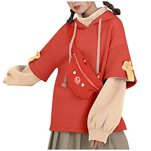 XYXZGM Harajuku Ästhetische Bär Anime Hoodie Frauen Koreanisch Kawaii Rundhalsausschnitt Streetwear Kpop Herbst Winter Kleidung Tops Cover