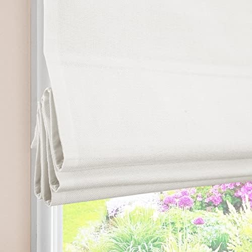 White Cordless Roman Shades, Classic Premium Blackout Roman Window Shades, Custom Washable Fabric Roman Shades for Any Room Setting (1 Piece)