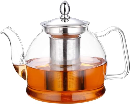 Purfex 1000ml Glass Tea pot with Removable Infuser | Heat-Resistant Borosilicate Glass Teapot | Stovetop Safe Tea Kettle for Loose Leaf & Blooming Tea | Microwave & Dishwasher Safe Tea Maker