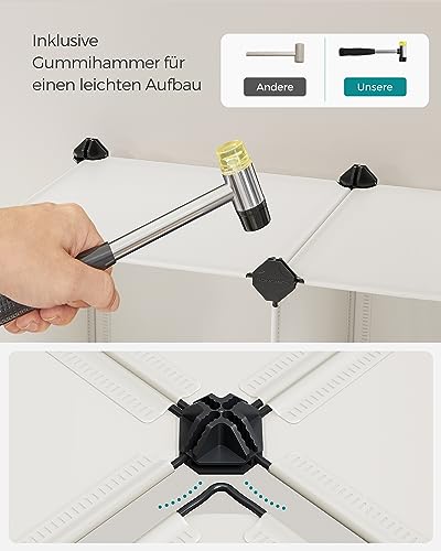 SONGMICS Schuhregal, Regalsystem, Steckregal, Set aus 6 Würfeln, DIY Regal, stapelbar, aus PP-Kunststoff, als Garderobe, für Schlafzimmer, Büro, 31,5 x 64 x 97,2 cm, cremeweiß LPC111M01