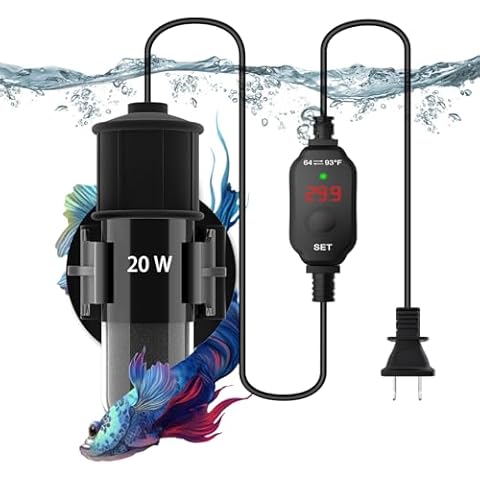 JAHEA Small Aquarium Heater,Submersible Adjustable Mini Fish Tank Heater 20W,Betta Heater with External Temperature Controller,LED Temperature Display, Used for 1-4 Gallon Cover