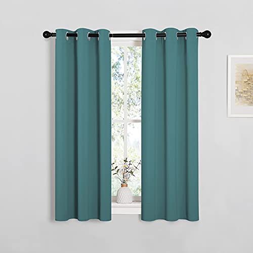 Image of NICETOWN Bedroom Curtain Panels Blackout Draperies, Thermal Insulated Solid Grommet Blackout Curtains /Drapes (Sea Teal, One Pair, 29 by 45-Inch)