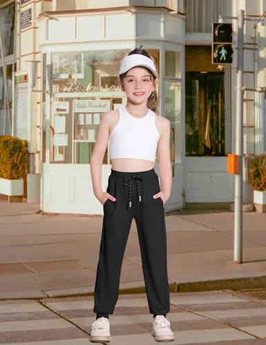Hvididan Calça de moletom para meninas, leve, de secagem rápida, atlética com bolsos, calça de corri