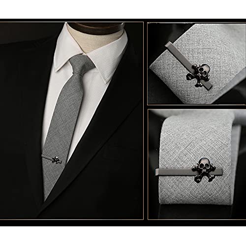 Skull Tie Clip for Men, Punk Tie Bar Clips, Cool Skeleton Necktie Claps, Gothic Black Stickpins, Pirate Necktie Bar for Wedding & Cosplay Halloween Theme Party, Black Cross Bone Gift for Groomsmen Grooms Best Men Boyfriend Husband - Love Each Other till Death2