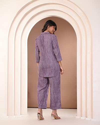 Image of KANNAHI Pure Cotton Paisley Jaipuri Printed Women Night Suit Top & Pyjama Set for Girls & Womens