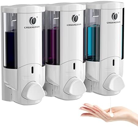 200mlx3 Chamber Shampoo and Conditioner Dispenser Bath Body Wash Adhensive Wall Mount Bathroom Soap Dispenser No Drill