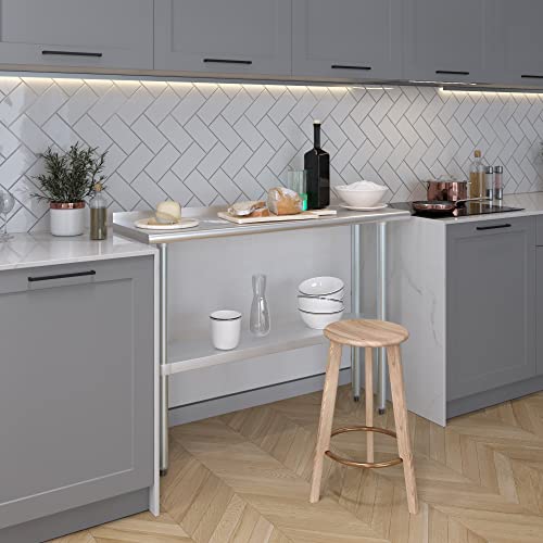 Image of AmGood Stainless Steel Work Table with 1.5 inch Backsplash | Metal Kitchen Food Prep Table | NSF (48 inch Long x 14 inch Deep)