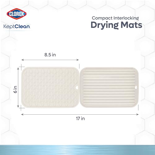 Clorox KeptClean™ 3-Piece Kitchen Sink Set with Two Interlocking Non-Slip Dish Drying Mats and Self-Draining Faucet Guard Splash Protector for Sink Areas, Almond Cream by Clorox - Used condition - Image 2