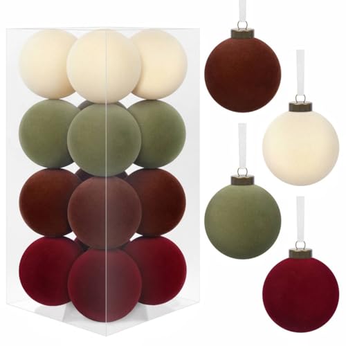 16 Pcs Velvet Christmas Balls, 3.15" Christmas Velvet Ornaments for