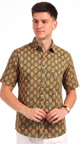 Image of BLOCKS OF INDIA Cotton Hand Block Print Half Sleeves Summer Shirt for Men