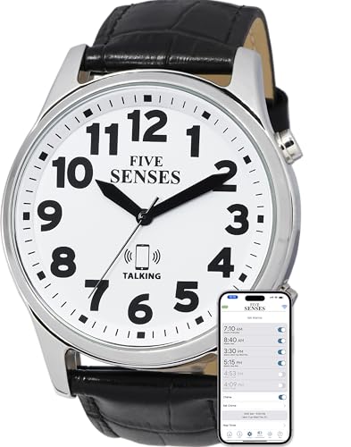 FIVE SENSES Jumble Smart Atomic Talking Watch with Voice Reminders and App Control for Seniors and Visually Impaired - A Great Gift for Blind Men and Women. A Talking Watches for the Blind (White)