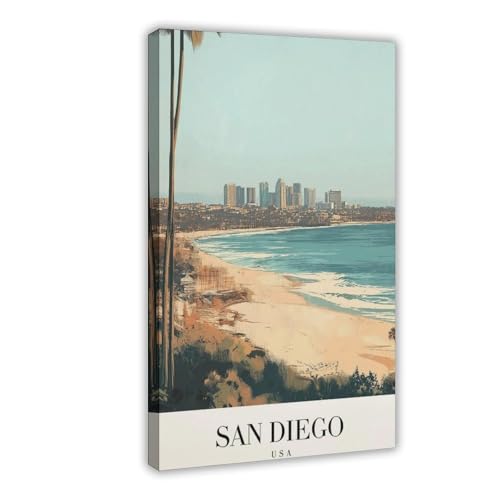 Poster San Diego de voyage vintage 30x45 cm en toile pour décoration de salon