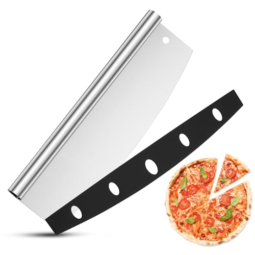 Onader Pizza Cutter Rocker 35cm, Stainless Steel Large Pizza Slicer with Protective Cover, Great for Professional Cutting Homemade Pizza, Bread & Dough, Dishwasher Safe