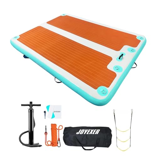 Inflatable Floating Dock, 8 x 6ft Air Dock Platform, Island Raft Mat with Rope Ladder & Non-Slip Surface for Lakes Beach Ocean