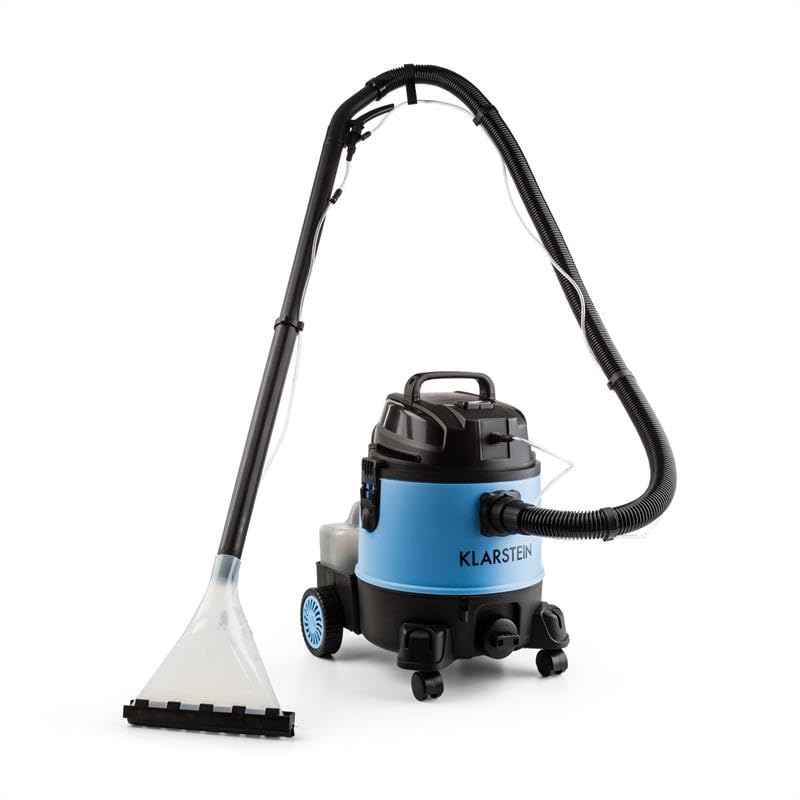 Klarstein Reinraum 2G Aspirador seco/húmedo, limpiador de alfombras, limpieza con champú, depósito de 20 litros, 1250 W de aspiración, apagado automático, muchos accesorios, negro-azul
