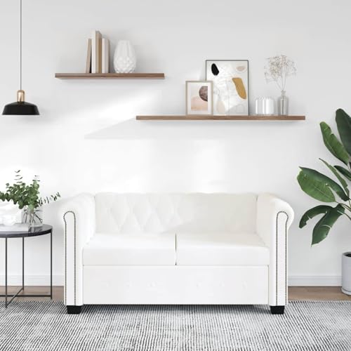 Gecheer Canapé Chesterfield 2 places, canapé d'angle moderne avec dossier, canapé, lit, salon, chambre, bureau, maison, canapé d'angle en similicuir blanc