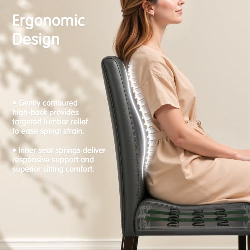 Image of CHUN YI Dining Chairs Set of 4, Faux Leather Dining Room Chairs, Upholstered Modern Parsons Chairs for Dining Room Kitchen Side Chair with Sturdy Wood Legs, Grey (Only Chair)