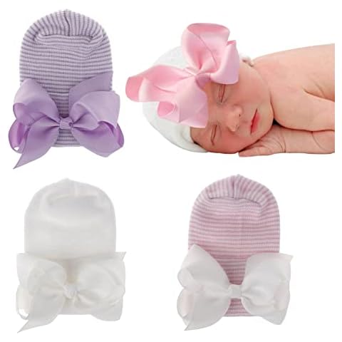 upeilxd Newborn Baby Hat Infant Caps Baby Boy Girl Toddler Hospital Hats Bow Double Layer Knit Beanie Cap for 0-3 Months (3 Pcs Bow Hat -A) Cover