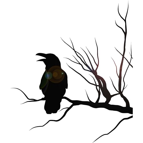 Vinyl Wall Decal Crow Silhouette Black Raven On Tree Branch Stickers Mural Large Decor (g8042) Black