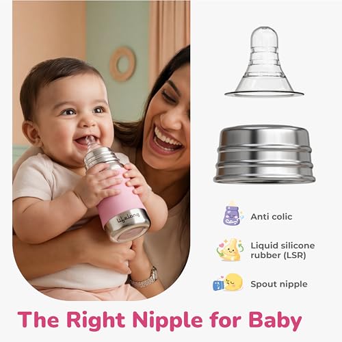 Image of Lifelong Stainless Steel Feeding Bottle 250 ML | Anti Colic with Silicone Sleeve | Food Grade SS304 Milk, Water Feeder Bottles for Newborn Baby with BPA Free Nipples | Leakproof, Durable Bottle (Pink)