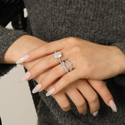 Jeulia 5.2CT Sterling Silver Interchangeable Wedding Ring Set | 2-PC CZ Enhancer Bands for Engagement Stacking | Anniversary Valentine's Gift for Bride, Wife with Gift Box3